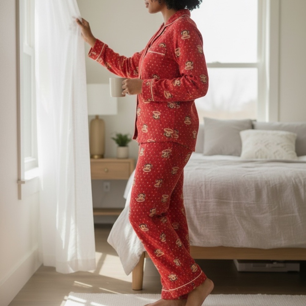 Paul Frank Pajama Set Signature Monkey Red Vintage Y2K Adult Women’s XL - Picture 16 of 16